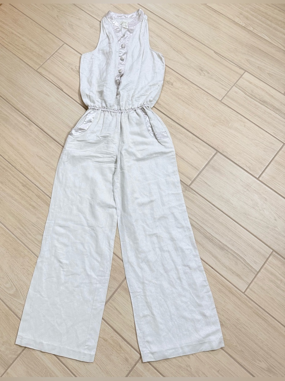 Vintage Arden B Grey Wide Leg Jumpsuit S Button Front Y2K Linen Blend